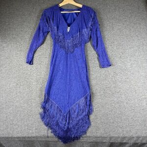 Vintage 80s Climax Karen Okada Lace Fringe Dress Womens XS Extra Small Purple